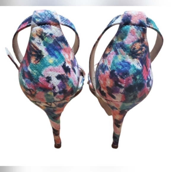 Kelly & Katie Multicolor Watercolor Abstract Floral Open Toe Kirstie Heel Size 6 - Picture 4 of 7